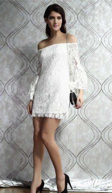 Cream Lace Off-The-Shoulder Mini Dress
